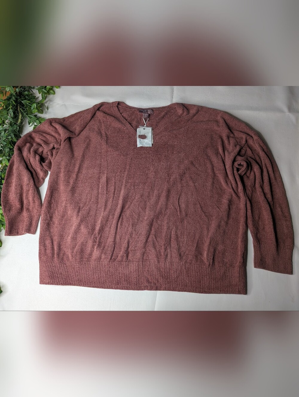 Barefoot Dreams Cozy Chic Ultra Lite V Neck Pullover Canyon Rose 2XL